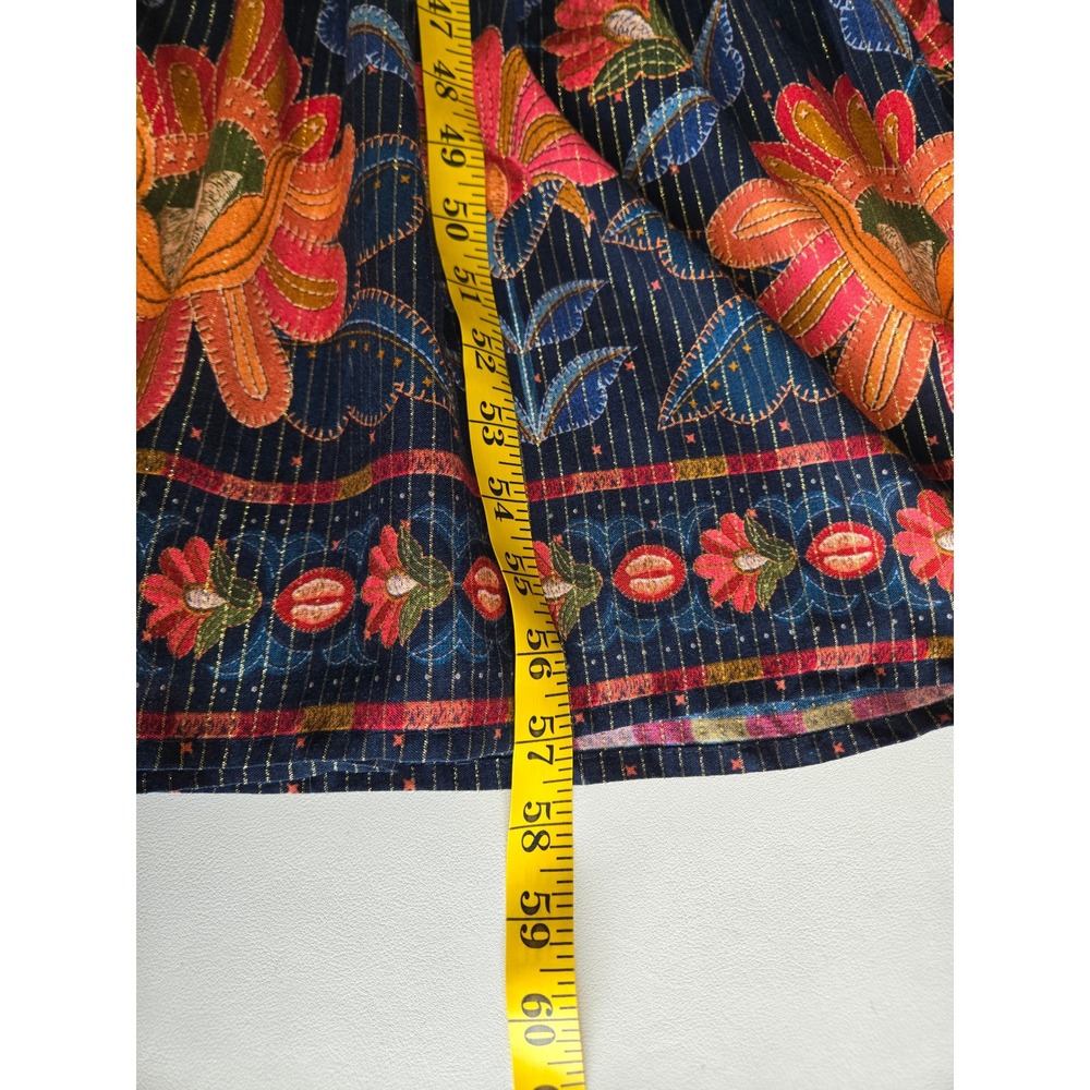 Rare Farm Rio Navy Floral Metallic Stripe One Shoulder Maxi Dress M Resort Boho - Picture 12 of 13